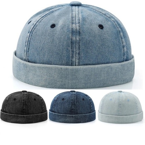 Men denim retro - denim, brimless